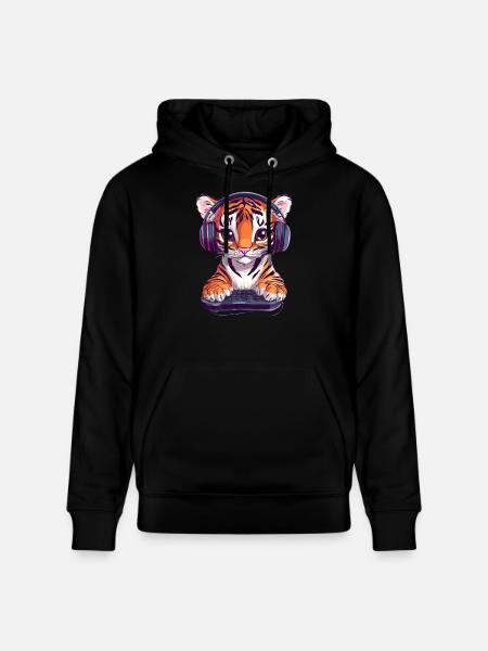 Gamer Tiger with headset - Stanley/Stella CRUISER Unisex Organic Hoodie - black