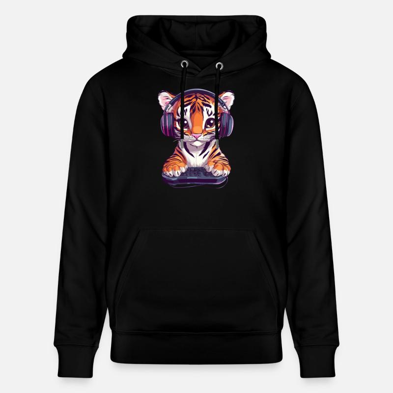 Gamer Tiger avec casque - Sweat à capuche bio CRUISER Stanley/Stella Unisexe - noir
