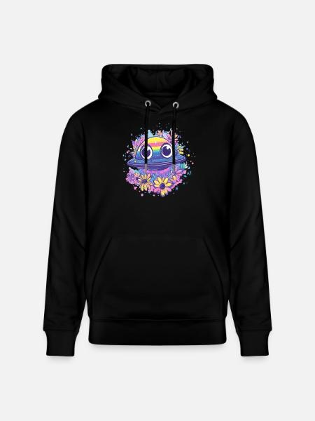UFO with flower wreath - Stanley/Stella CRUISER Unisex Organic Hoodie - black