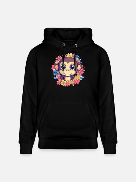 Fröhlicher Affe mit Blumen - Stanley/Stella Unisex Bio-Hoodie CRUISER  - Schwarz
