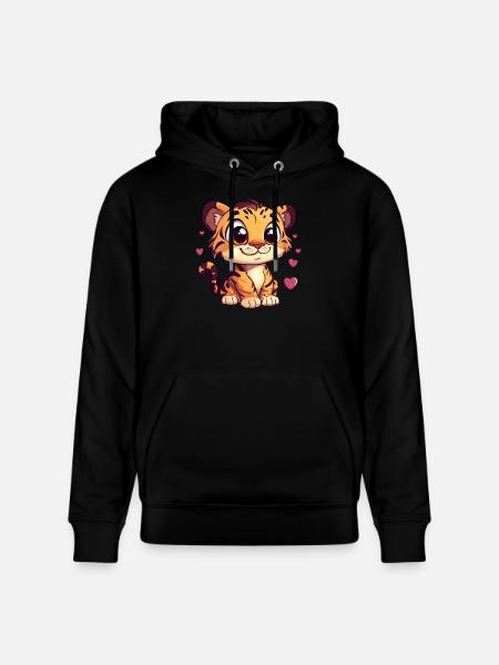 Tiger with Hearts - Stanley/Stella CRUISER Unisex Organic Hoodie - black