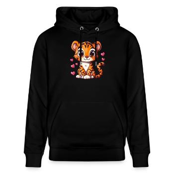 Cute Tiger with Heart - Stanley/Stella CRUISER Unisex Organic Hoodie - black - Front - Alina (178cm) & Michal (187cm)