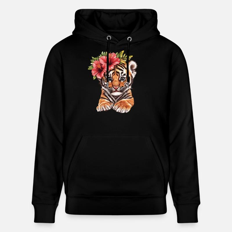 Bébé tigre à l’hibiscus - Sweat à capuche bio CRUISER Stanley/Stella Unisexe - noir