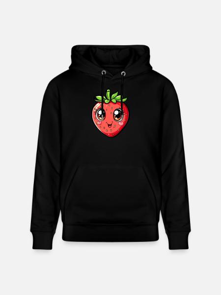 Fröhliche Erdbeere mit Herzchen - Stanley/Stella Unisex Bio-Hoodie CRUISER - Schwarz