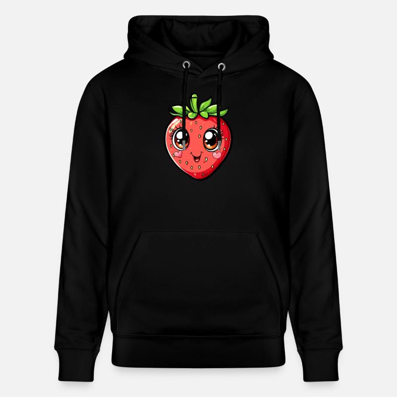 Fröhliche Erdbeere mit Herzchen - Stanley/Stella Unisex Bio-Hoodie CRUISER  - Schwarz