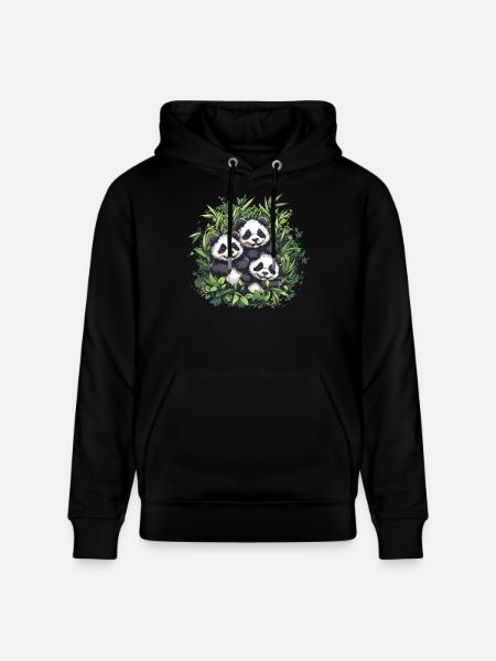 Three pandas in bamboo - Stanley/Stella CRUISER Unisex Organic Hoodie - black