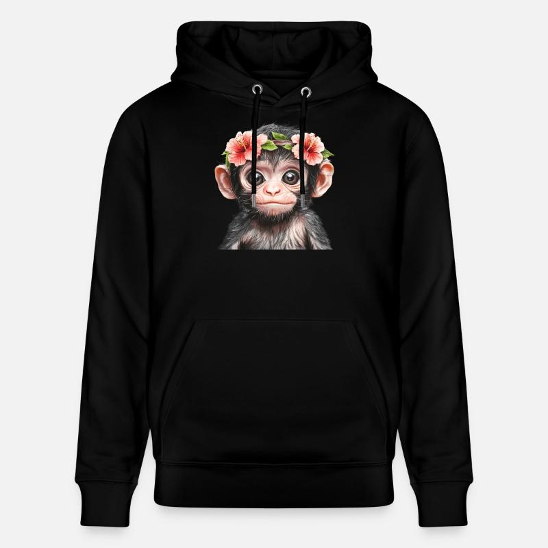 Bébé singe souriant - Sweat à capuche bio CRUISER Stanley/Stella Unisexe - noir