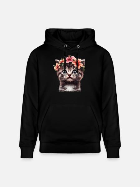 Cat with hibiscus - Stanley/Stella CRUISER Unisex Organic Hoodie - black