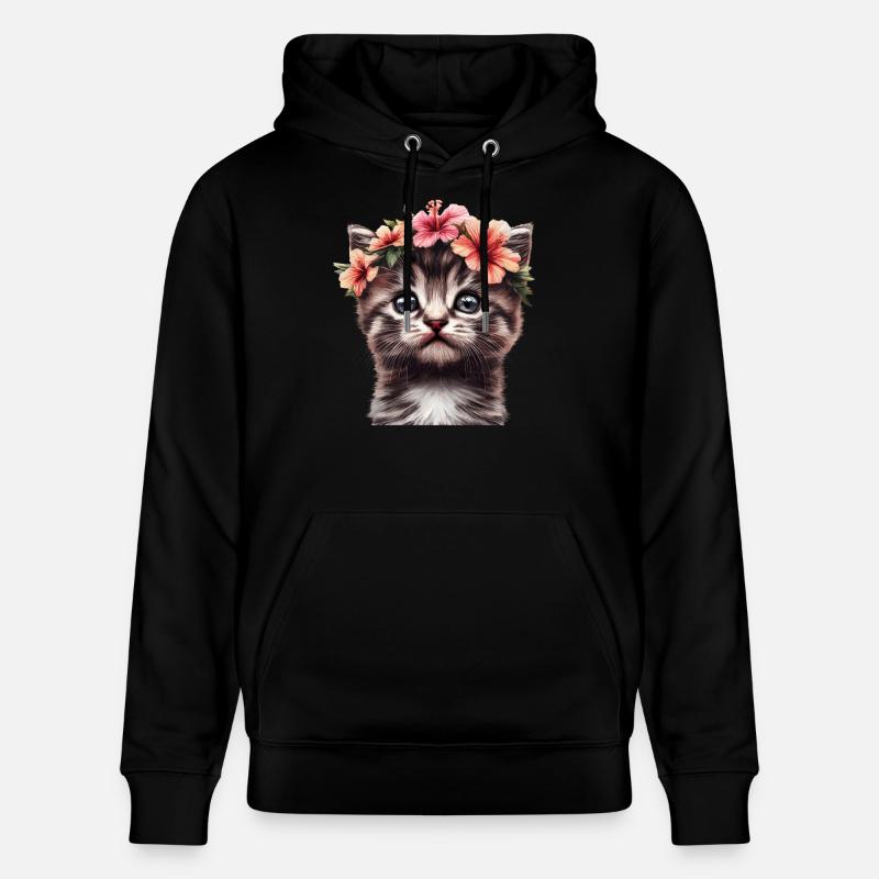 Chat à l’hibiscus - Sweat à capuche bio CRUISER Stanley/Stella Unisexe - noir