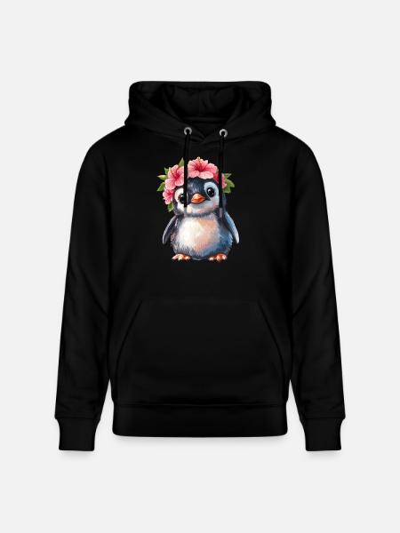Pinguin mit Blütenkranz - Stanley/Stella Unisex Bio-Hoodie CRUISER - Schwarz