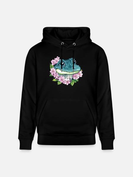 Cherry Blossom Crocodile - Stanley/Stella CRUISER Unisex Organic Hoodie - black