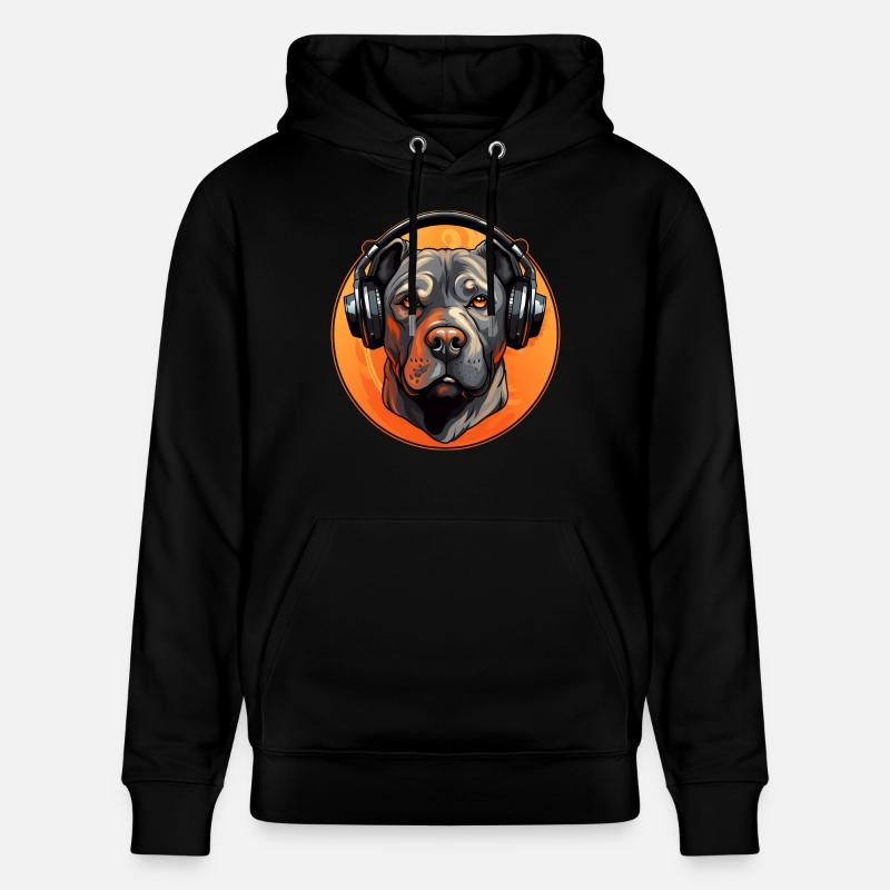 Cooler Pitbull mit Kopfhörern - Stanley/Stella Unisex Bio-Hoodie CRUISER  - Schwarz