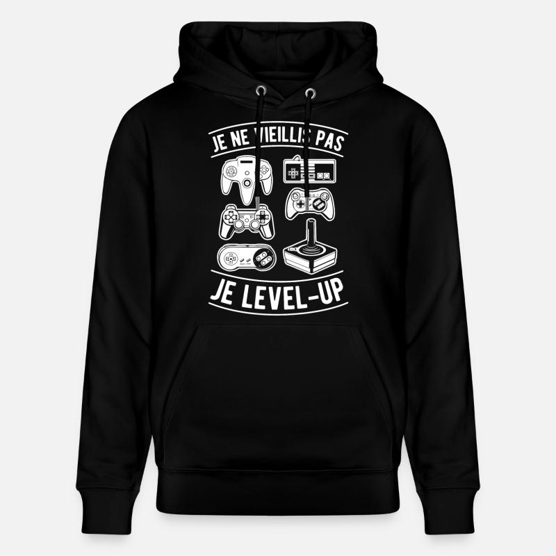 Je ne vieillis pas je level-up - Sweat à capuche bio CRUISER Stanley/Stella Unisexe - noir