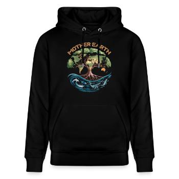 Mutter Erde – Schutz des Planeten - Stanley/Stella Unisex Bio-Hoodie CRUISER  - Schwarz - Vorne - Alina (178cm) & Michal (187cm)
