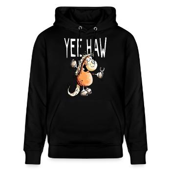 Yee Haw Pferd - Pony - Comic - Cartoon - Horse - Stanley/Stella Unisex Bio-Hoodie CRUISER  - Schwarz - Vorne - Alina (178cm) & Michal (187cm)