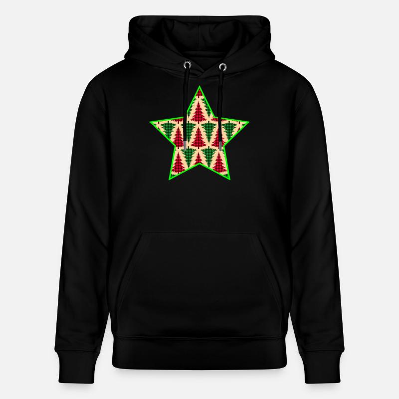 Étoile d’arbre à carreaux avec contour néon - Sweat à capuche bio CRUISER Stanley/Stella Unisexe - noir