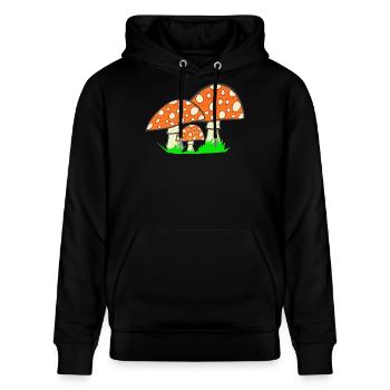 naturgrafik, Fliegenpilze, tolle Waldmotive - Stanley/Stella Unisex Bio-Hoodie CRUISER  - Schwarz - Vorne - Alina (178cm) & Michal (187cm)