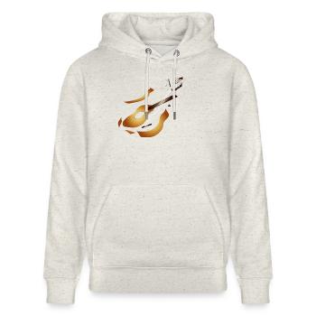 zerstörte 3D Akustikgitarre in warmen Farbtönen - Stanley/Stella Unisex Bio-Hoodie CRUISER  - Beige meliert - Vorne - Alina (178cm) & Michal (187cm)