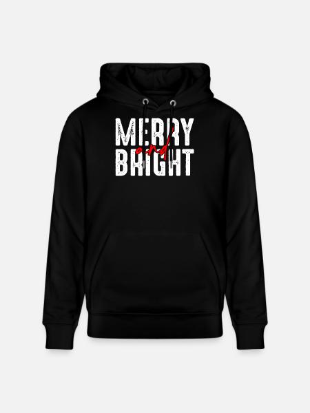 Merry and Bright Christmas Script - Stanley/Stella CRUISER Unisex Organic Hoodie - black
