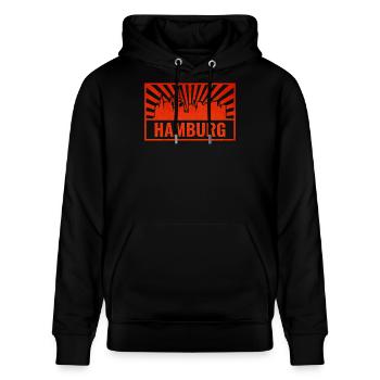 Hamburg Skyline Screen Print - Stanley/Stella CRUISER Unisex Organic Hoodie - black - Front - Alina (178cm) & Michal (187cm)