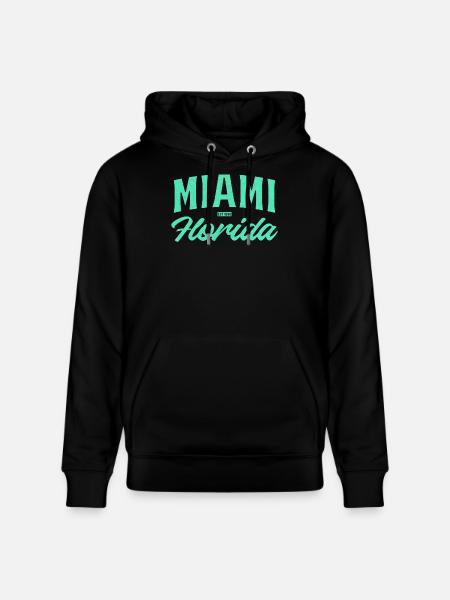 Miami Florida Teal Font - Stanley/Stella CRUISER Unisex Organic Hoodie - black
