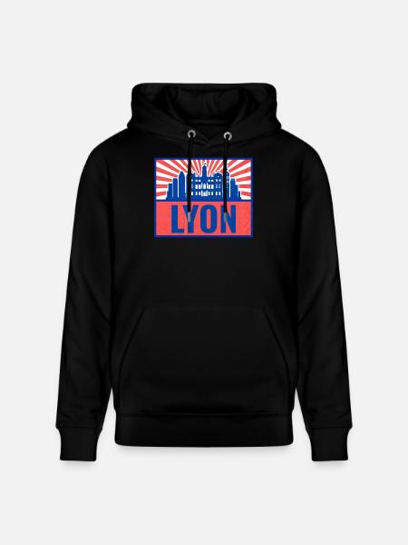 Lyon Skyline BlauRot Retro - Stanley/Stella Unisex Bio-Hoodie CRUISER  - Schwarz