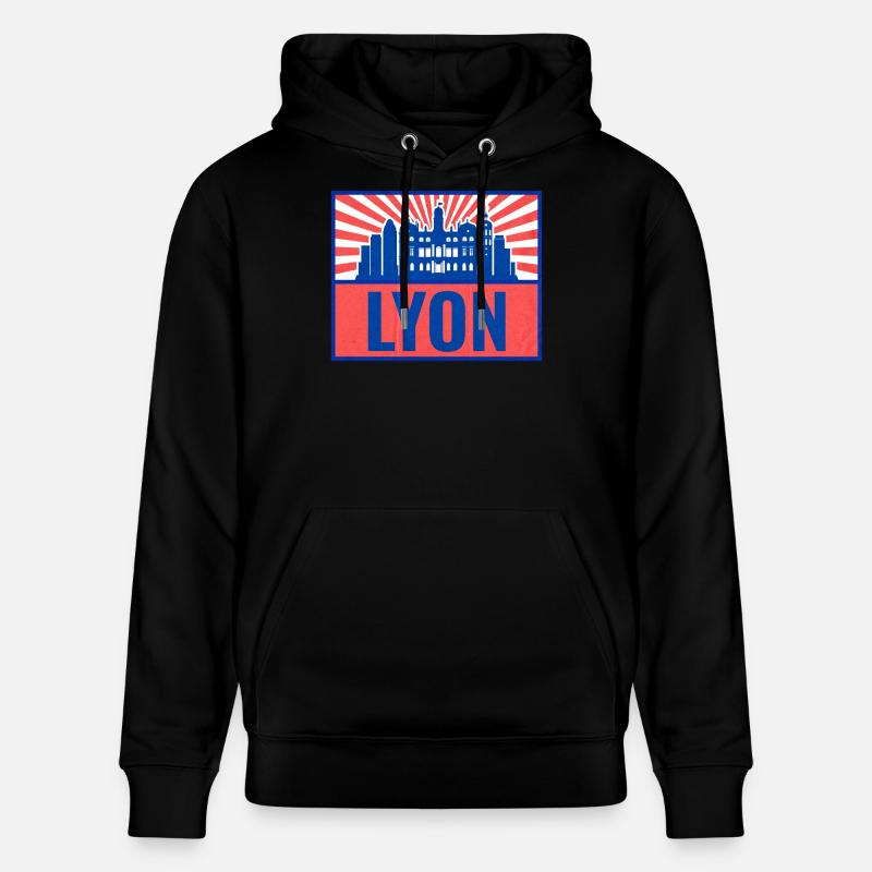 Lyon Skyline BlueRed Rétro - Sweat à capuche bio CRUISER Stanley/Stella Unisexe - noir