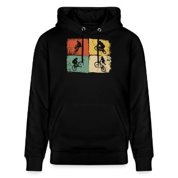 Quad-Silhouetten auf Farbblöcken - Stanley/Stella Unisex Bio-Hoodie CRUISER  - Schwarz - Vorne - Alina (178cm) & Michal (187cm)