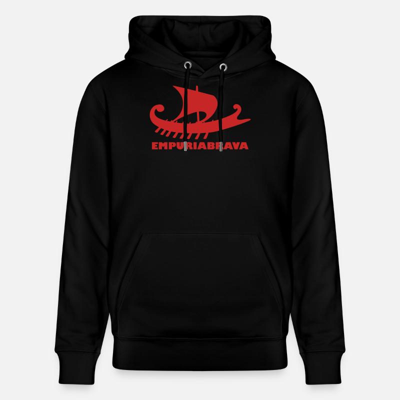 Navire Empuriabrava/Écriture rouge #C62626 - Sweat à capuche bio CRUISER Stanley/Stella Unisexe - noir