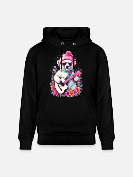Cute polar bear with guitar - Stanley/Stella CRUISER Unisex Organic Hoodie - black