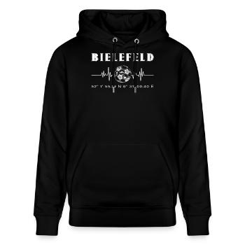 Koordinaten Bielefeld - Stanley/Stella Unisex Bio-Hoodie CRUISER  - Schwarz - Vorne - Alina (178cm) & Michal (187cm)