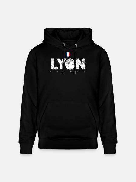 Lyon Bold Text with French Flag - Stanley/Stella CRUISER Unisex Organic Hoodie - black