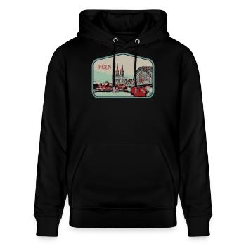 Panoramablick Köln Illustration - Stanley/Stella Unisex Bio-Hoodie CRUISER  - Schwarz - Vorne - Alina (178cm) & Michal (187cm)