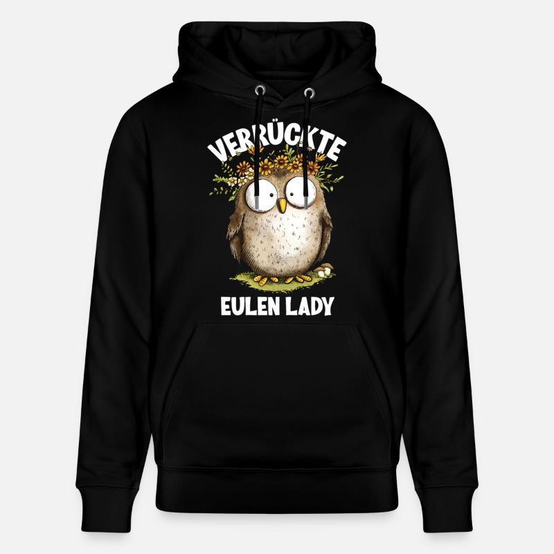 Eule mit Spruch Verrückte Eulen Lady - Stanley/Stella Unisex Bio-Hoodie CRUISER  - Schwarz