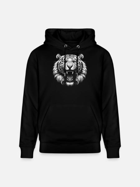 Roaring white tiger with blue eyes. - Stanley/Stella CRUISER Unisex Organic Hoodie - black