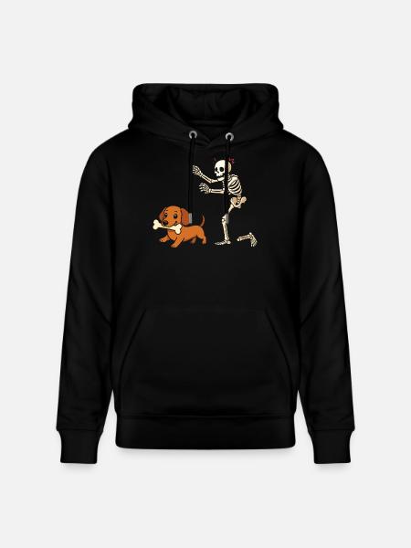 Humor Skeleton Chases Dachshund Dog - Stanley/Stella CRUISER Unisex Organic Hoodie - black