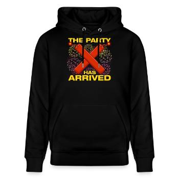 The party has arrived Pyrotechniker Feuerwerk - Stanley/Stella Unisex Bio-Hoodie CRUISER  - Schwarz - Vorne - Alina (178cm) & Michal (187cm)