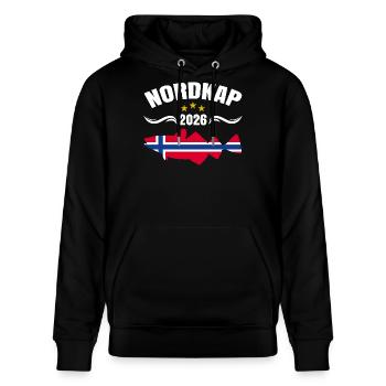 Nordkap 2026 - Stanley/Stella Unisex Bio-Hoodie CRUISER  - Schwarz - Vorne - Alina (178cm) & Michal (187cm)