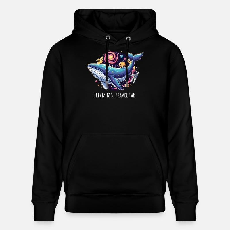 Illustration d’aventure de baleine cosmique - Sweat à capuche bio CRUISER Stanley/Stella Unisexe - noir
