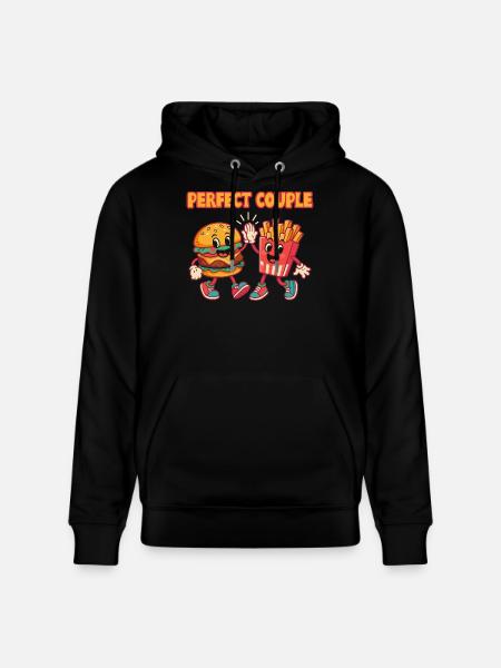 Perfekt par burger og pommes frites sjov illustration - Stanley/Stella CRUISER økologisk unisex-hoodie - sort