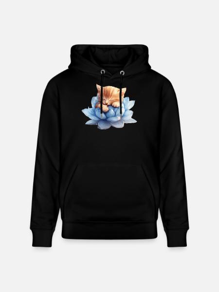 Kitten resting on blue succulents - Stanley/Stella CRUISER Unisex Organic Hoodie - black
