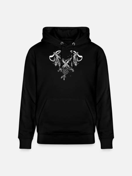 Crossed Tomahawks with Feathers – Line Art - Stanley/Stella CRUISER Unisex Organic Hoodie - black
