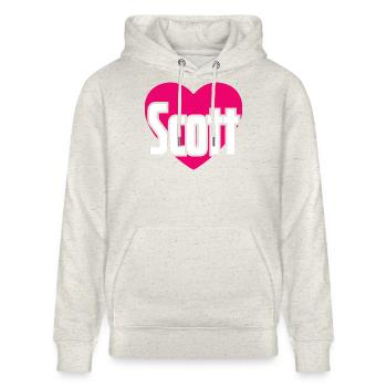 I Love Scott Pinkes Herz Ich liebe Scott - Stanley/Stella Unisex Bio-Hoodie CRUISER  - Beige meliert - Vorne - Alina (178cm) & Michal (187cm)