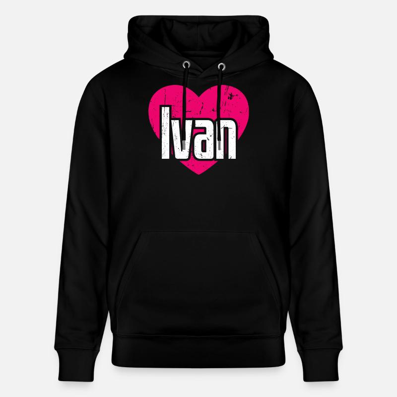 J’aime Ivan Coeur Rose J’aime Ivan - Sweat à capuche bio CRUISER Stanley/Stella Unisexe - noir
