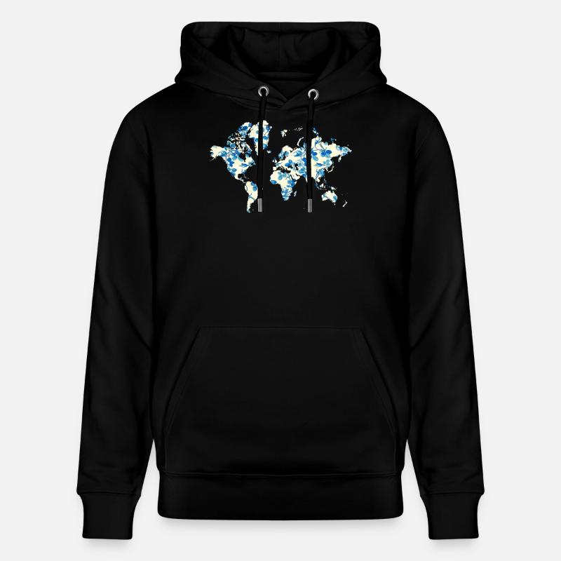 Carte du monde Fleurs Bleues - Sweat à capuche bio CRUISER Stanley/Stella Unisexe - noir