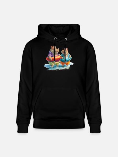 Hippos am Strand mit Schwimmreifen - Stanley/Stella Unisex Bio-Hoodie CRUISER  - Schwarz