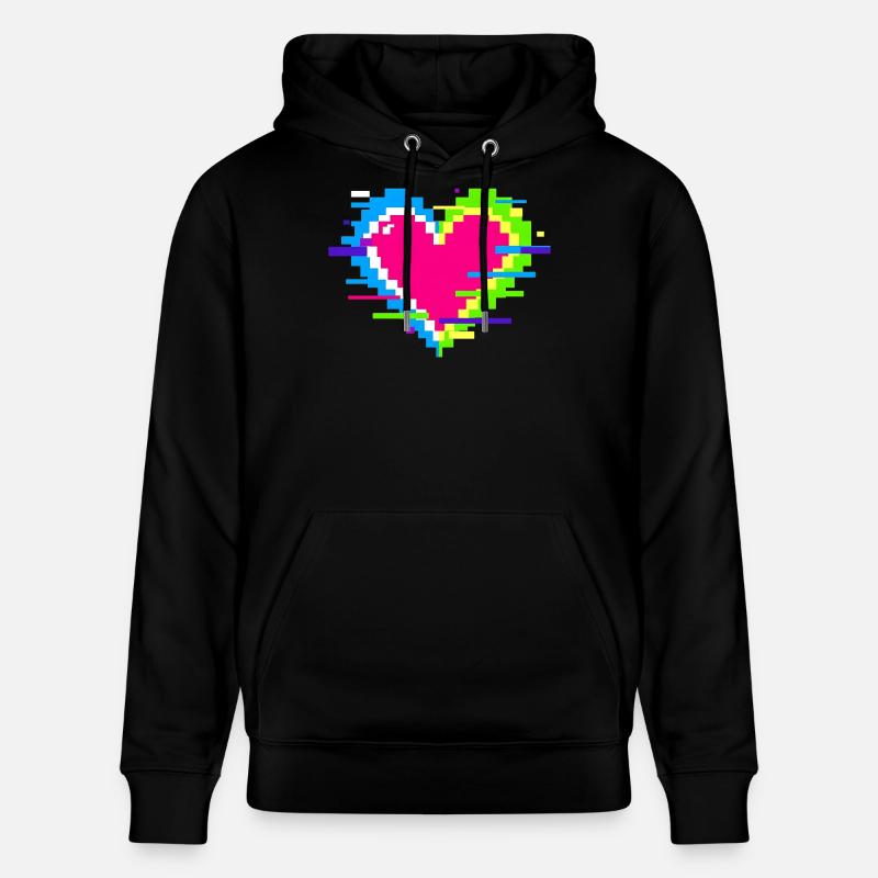 Cœur Pixel Néon Arc-en-ciel - Sweat à capuche bio CRUISER Stanley/Stella Unisexe - noir