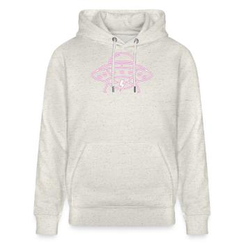 UFO Neon Pink Lightning Party Techno Vector - Stanley/Stella CRUISER Unisex Organic Hoodie - heather oatmeal - Front - Alina (178cm) & Michal (187cm)