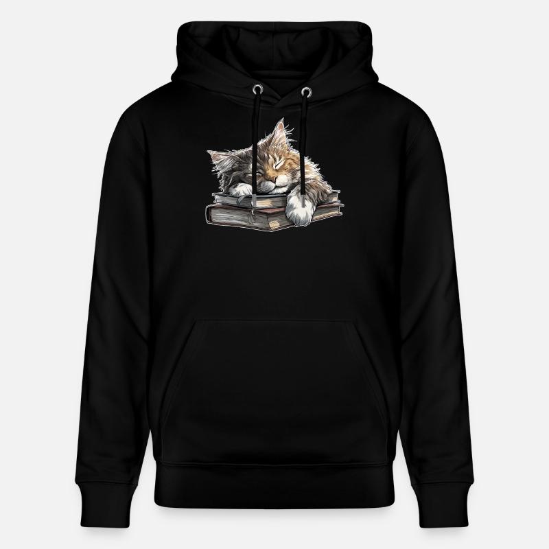 Süße Katze schläft auf Bücherstapel - Stanley/Stella Unisex Bio-Hoodie CRUISER  - Schwarz