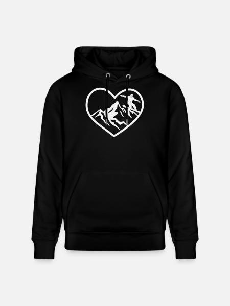 Heart, mountains and snowboarders - Stanley/Stella CRUISER Unisex Organic Hoodie - black